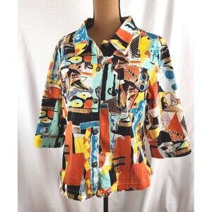 Vtg Funky!‎ Loud! Artist Mirror Image Multicolor Button Down Shirt Women's Large